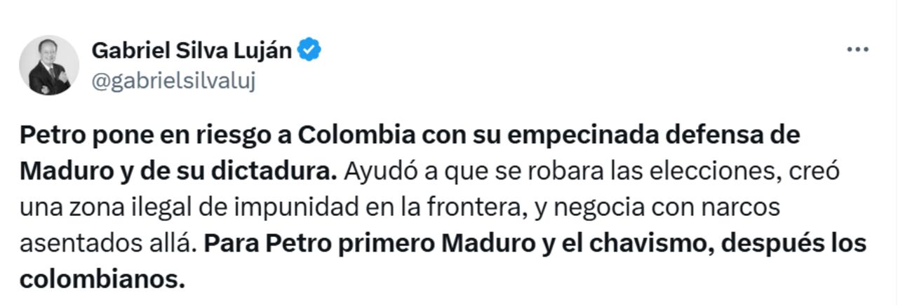 Mensaje publicado en la cuenta de X del exministro Gabriel Silva Luján.