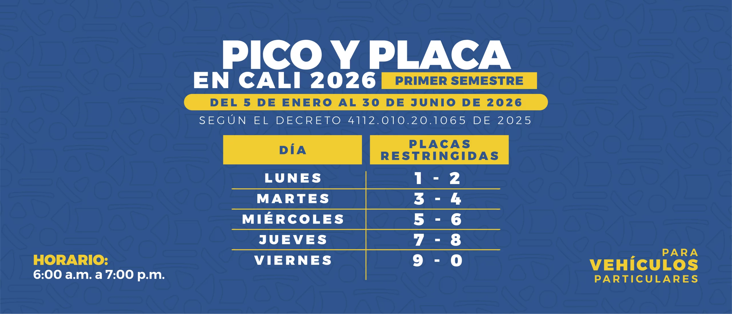 Así es la rotación del pico y placa para Cali durante el primer semestre 2026.