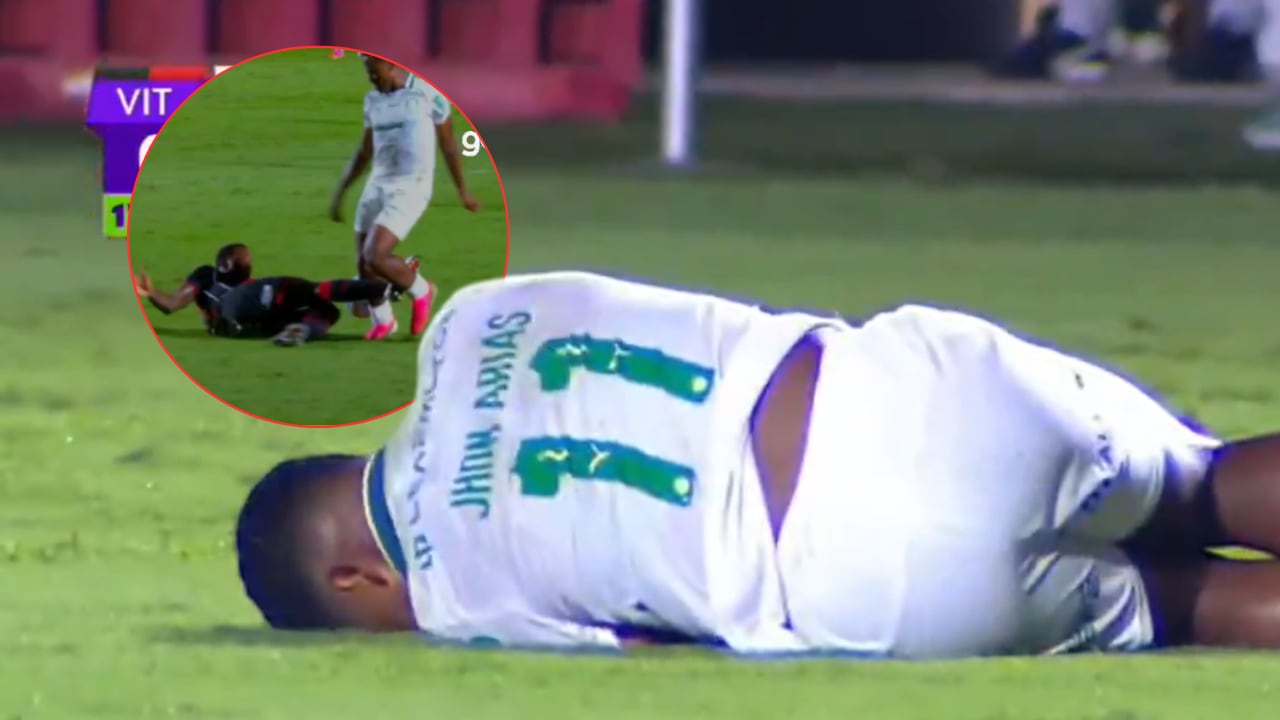 Jhon Arias salió mal librado de una acción en el juego de Vitória vs. Palmeiras en medio del Brasileirao.