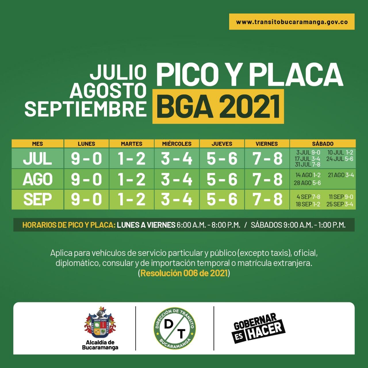 El pico y placa en Bucaramanga para vehículos y motos particulares tendrá una rotación en julio