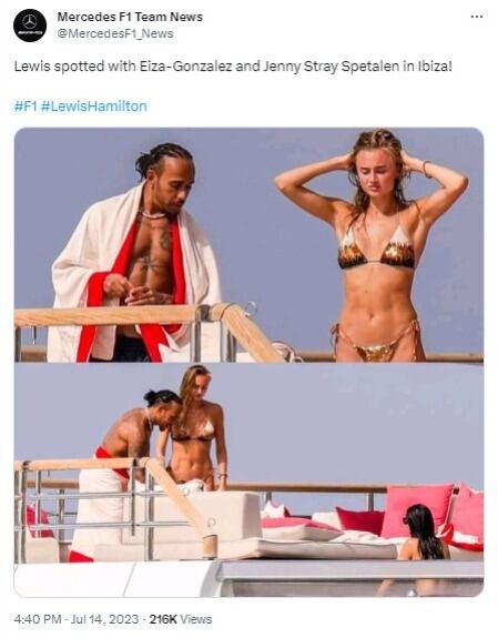 Lewis Hamilton compartió con varias amistades en un yate recientemente. Foto: Twitter