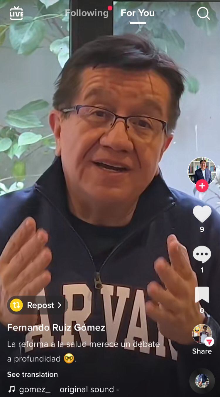 El exministro de Salud, Fernando Ruiz, creó su cuenta en TikTok para referirse a la reforma del sector.