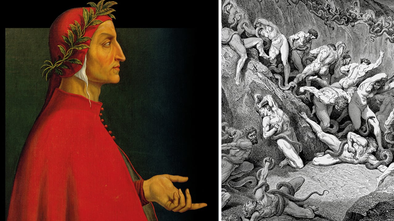 Dante retó a un establecimiento que operaba en latín al escribir la Divina comedia en toscano, como se conocía al italiano en el siglo XIV. La obra inspiró muchas representaciones, como estas de Gustave Doré (1832-1883).