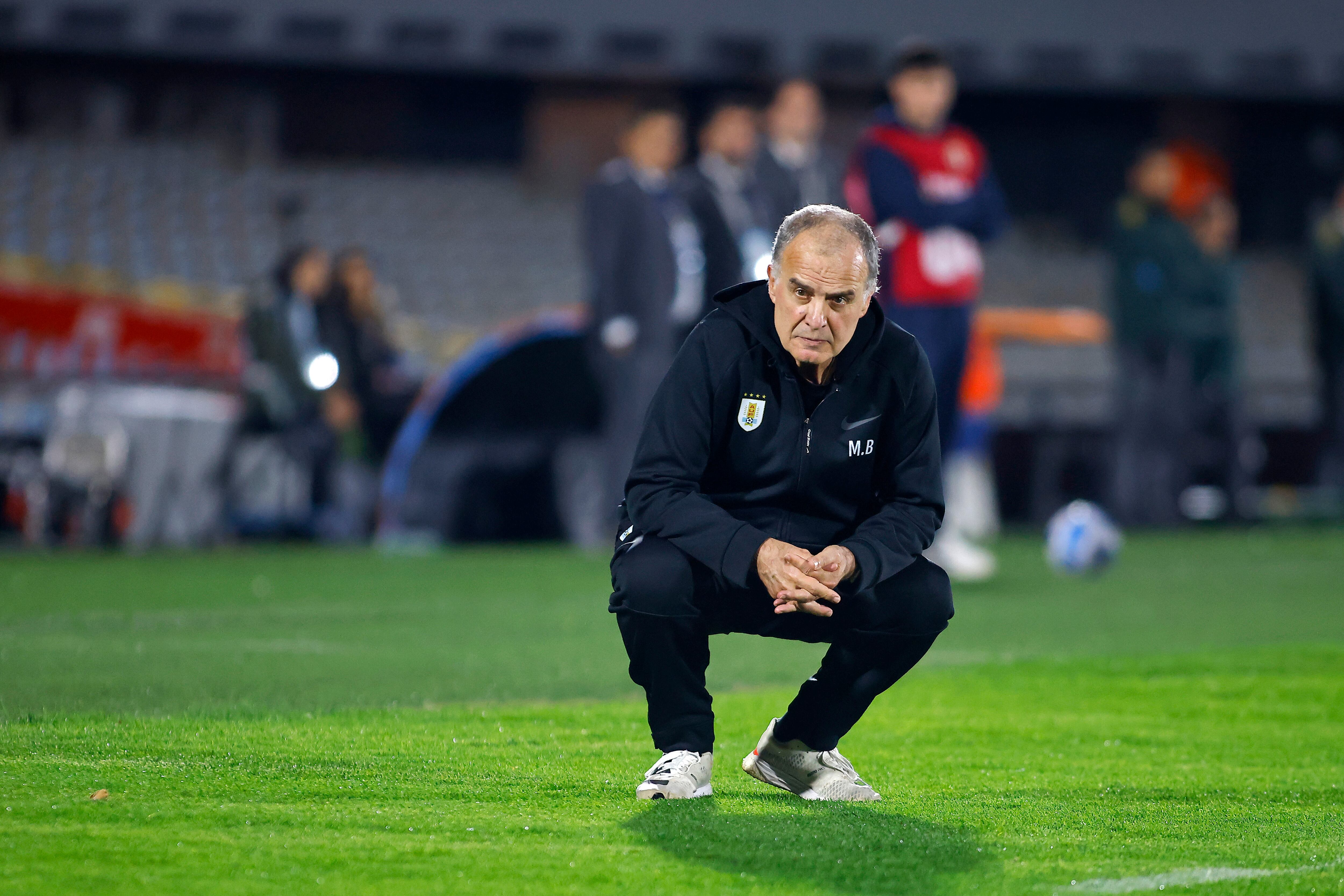 MONTEVIDEO, URUGUAY - OCTOBER 15: Marcelo Bielsa, Head Coach of Uruguay reacts during the FIFA World Cup 2026 South American Qualifier match between Uruguay and Ecuador at Centenario Stadium on October 15, 2024 in Montevideo, Uruguay.  (Photo by Ernesto Ryan/Getty Images)