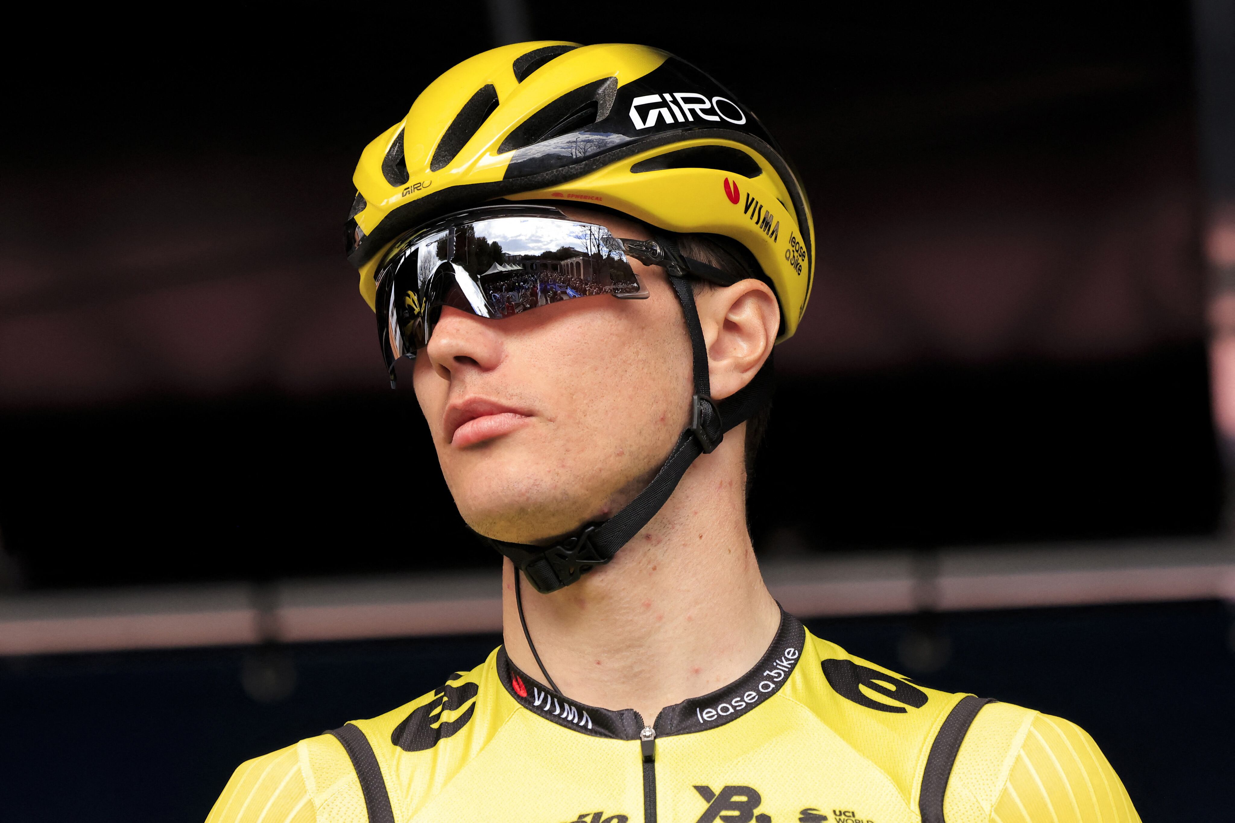 Olav Kooij of Visma | Lease a Bike during the Team presentation during the Tirreno Adriatico 2025, Stage 7, Porto Potenza Picena - San Benedetto del Tronto (147 km) on 16 March 2025 in San Benedetto del Tronto, Italy - Photo Stefano Cavasino / LiveMedia / DPPI (Photo by Stefano Cavasino / LiveMedia / DPPI via AFP)