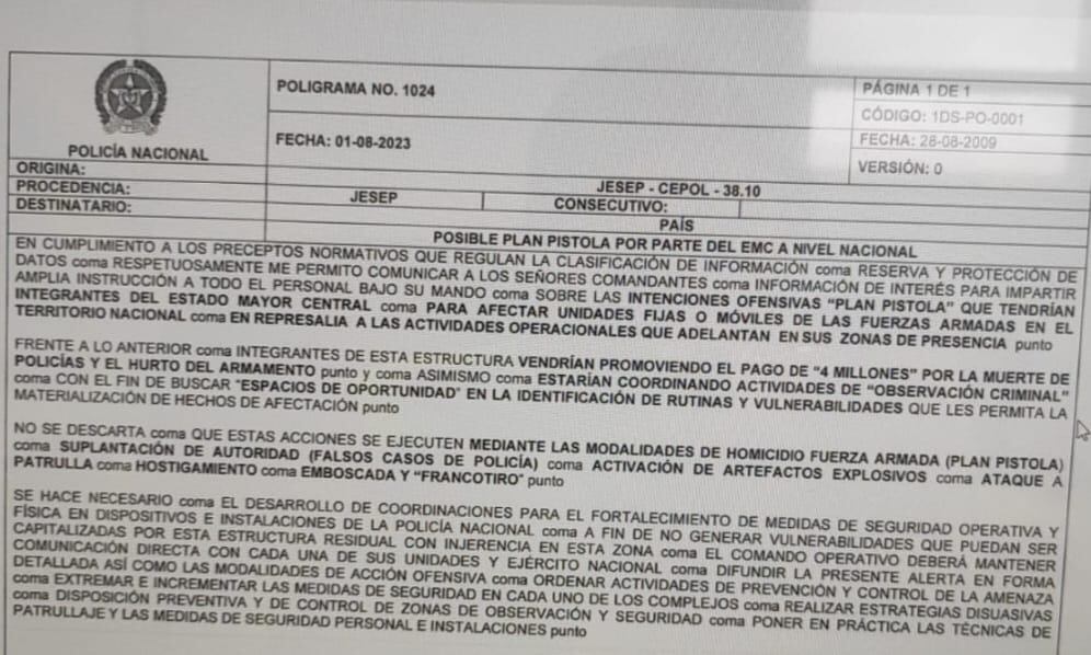 Las disidencias de Mordisco ordenaron un plan pistola contra la Policía.