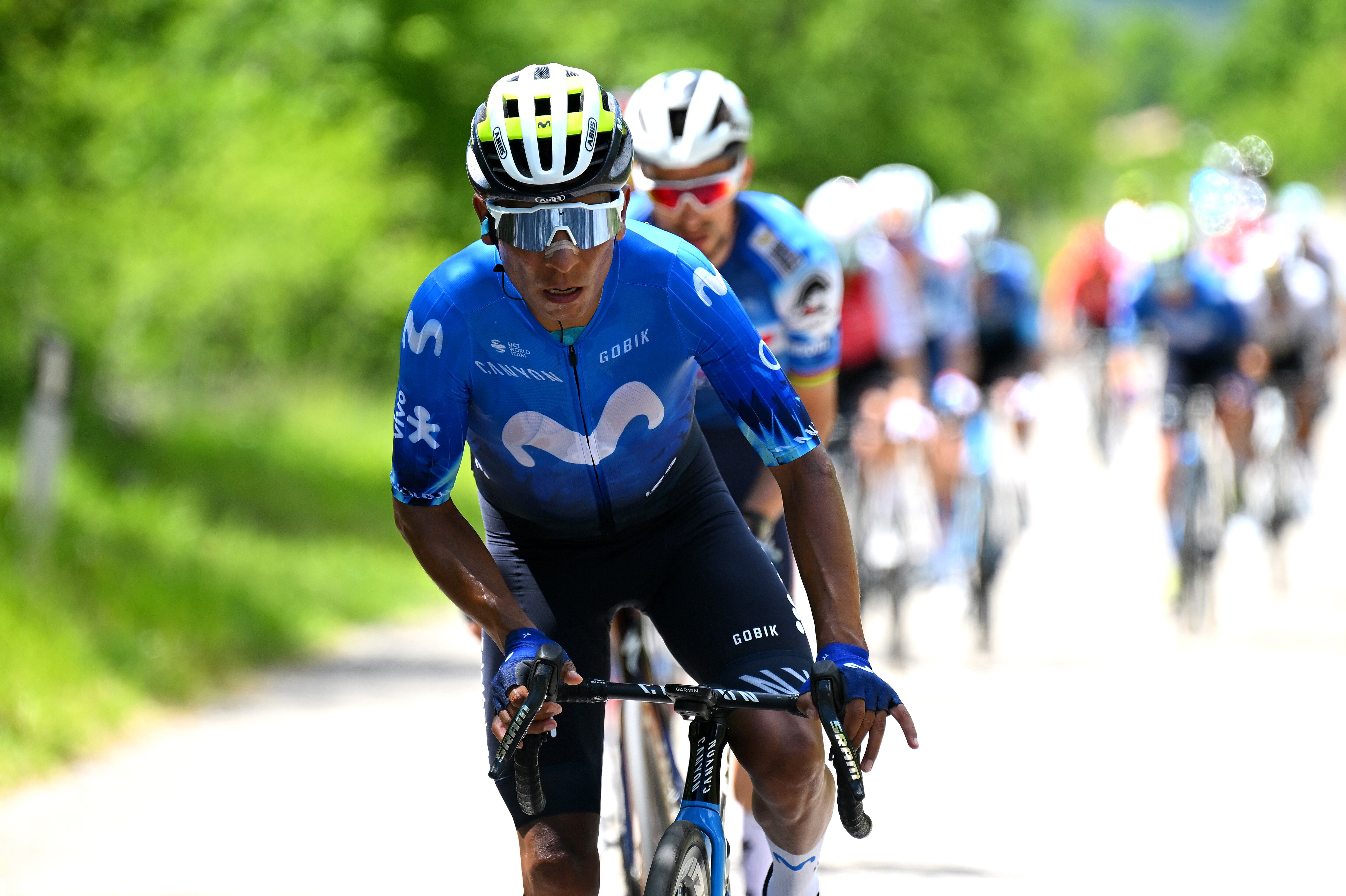 PRATI DI TIVO, ITALY - MAY 11: Nairo Quintana of Colombia and Movistar Team competes in the breakaway during the 107th Giro d'Italia 2024, Stage 8 a 152km stage from Spoleto to Prati di Tivo 1451m / #UCIWT / on May 11, 2024 in Prati di Tivo, Italy. (Photo by Tim de Waele/Getty Images)