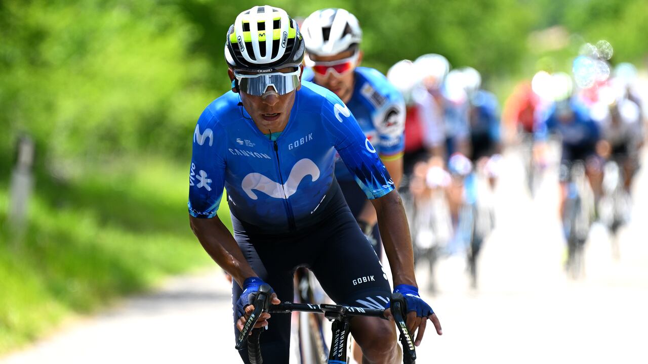 PRATI DI TIVO, ITALY - MAY 11: Nairo Quintana of Colombia and Movistar Team competes in the breakaway during the 107th Giro d'Italia 2024, Stage 8 a 152km stage from Spoleto to Prati di Tivo 1451m / #UCIWT / on May 11, 2024 in Prati di Tivo, Italy. (Photo by Tim de Waele/Getty Images)