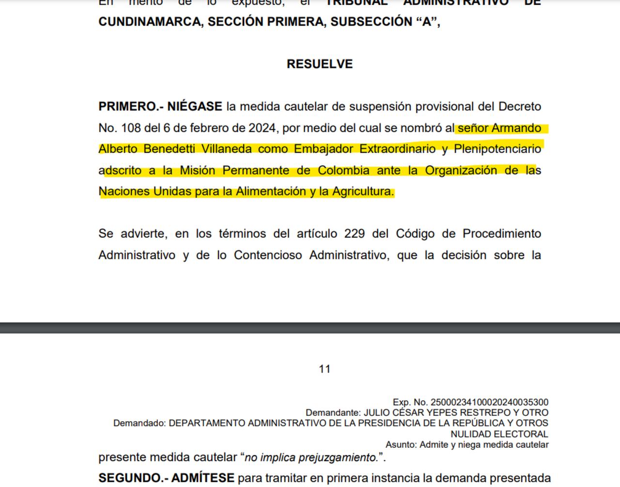 Armando Bendetti seguirá siendo embajador de Colombia ante la FAO.