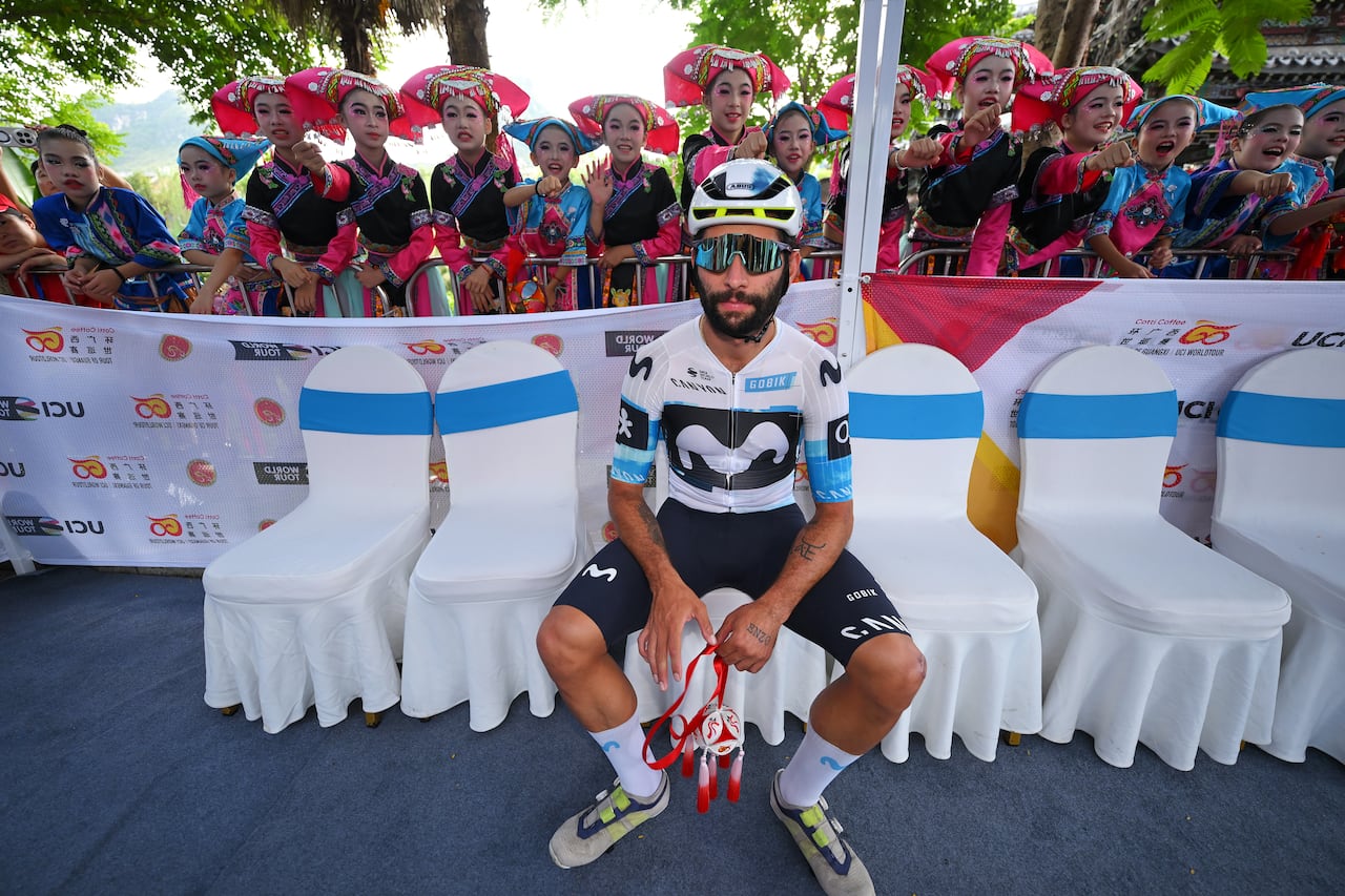 JINGXI, CHINA - OCTOBER 16: Fernando Gaviria of Colombia and Movistar Team prior to the 6th Gree-Tour Of Guangxi 2025, Stage 3 a 214km stage from Jingxi to Bama on October 16, 2025 in Jingxi, China. (Photo by Tim de Waele/Getty Images)