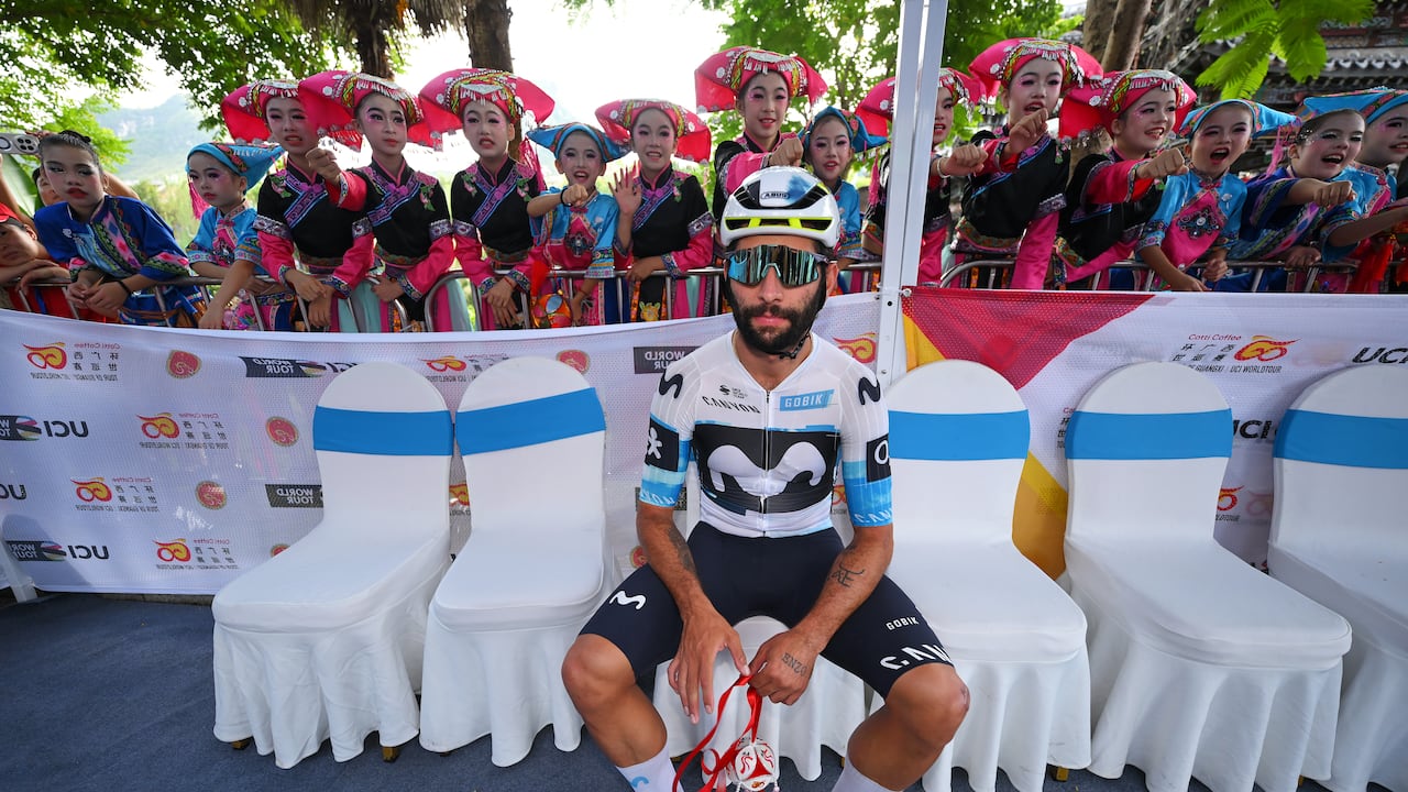 JINGXI, CHINA - OCTOBER 16: Fernando Gaviria of Colombia and Movistar Team prior to the 6th Gree-Tour Of Guangxi 2025, Stage 3 a 214km stage from Jingxi to Bama on October 16, 2025 in Jingxi, China. (Photo by Tim de Waele/Getty Images)