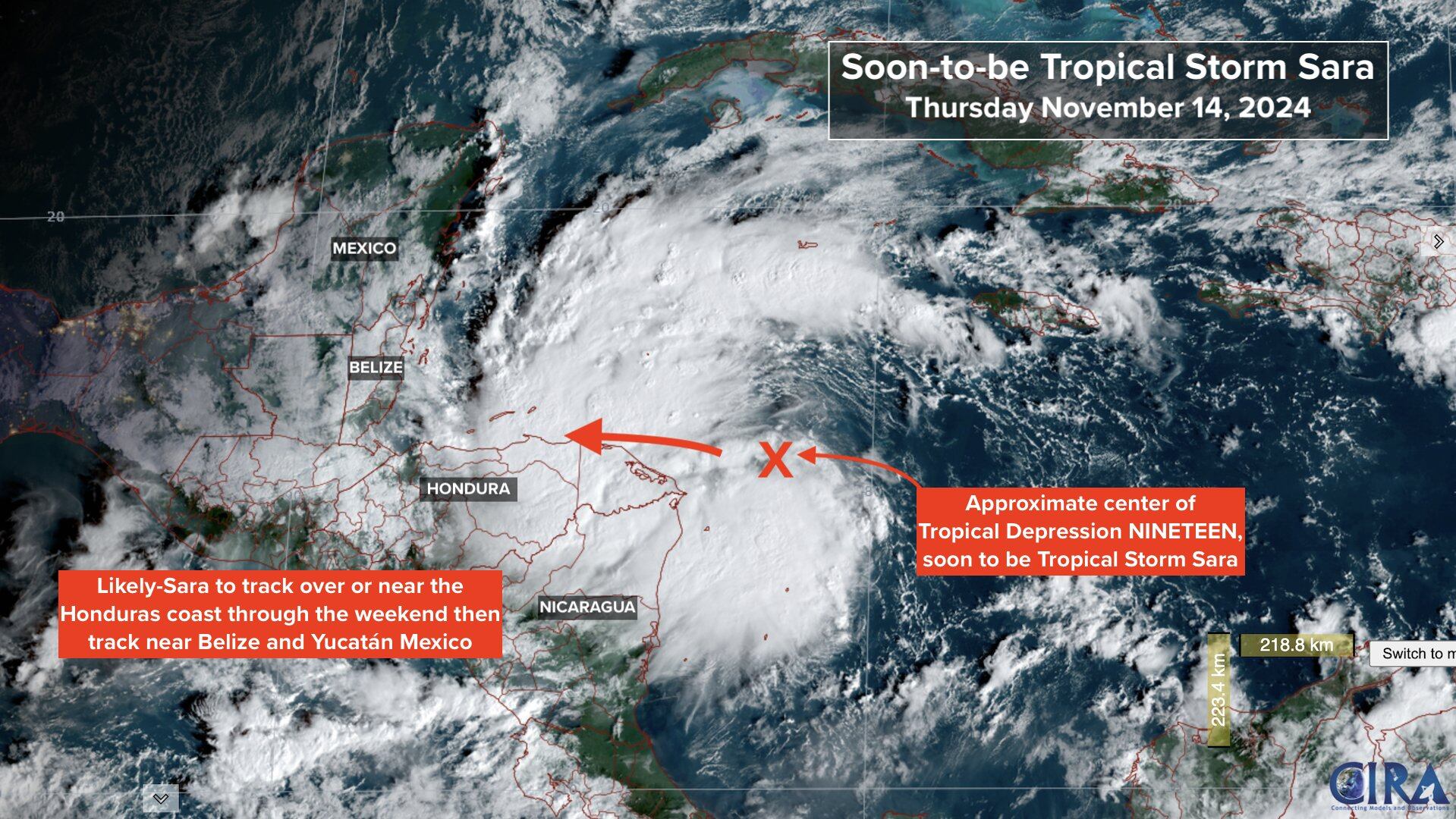La depresión caribeña TD19 pronto se convertirá en tormenta tropical Sara