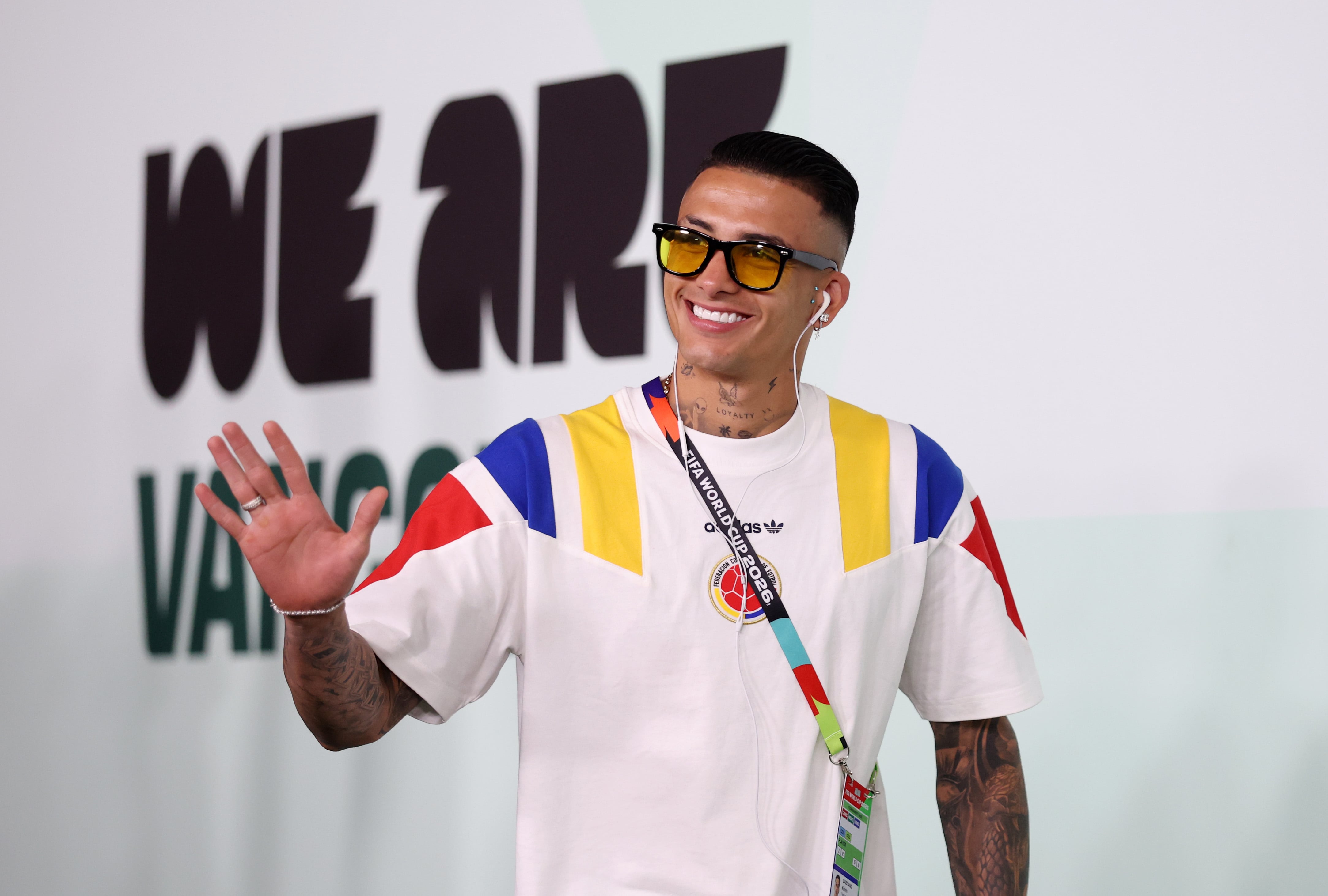 VANCOUVER, CANADA - JULY 07: Kevin Castano #5 of Colombia arrives at the stadium before the FIFA World Cup 2026 Round of 16 match between Switzerland and Colombia at BC Place Vancouver on July 07, 2026 in Vancouver, British Columbia, Canada. (Photo by Carl Recine/Getty Images)