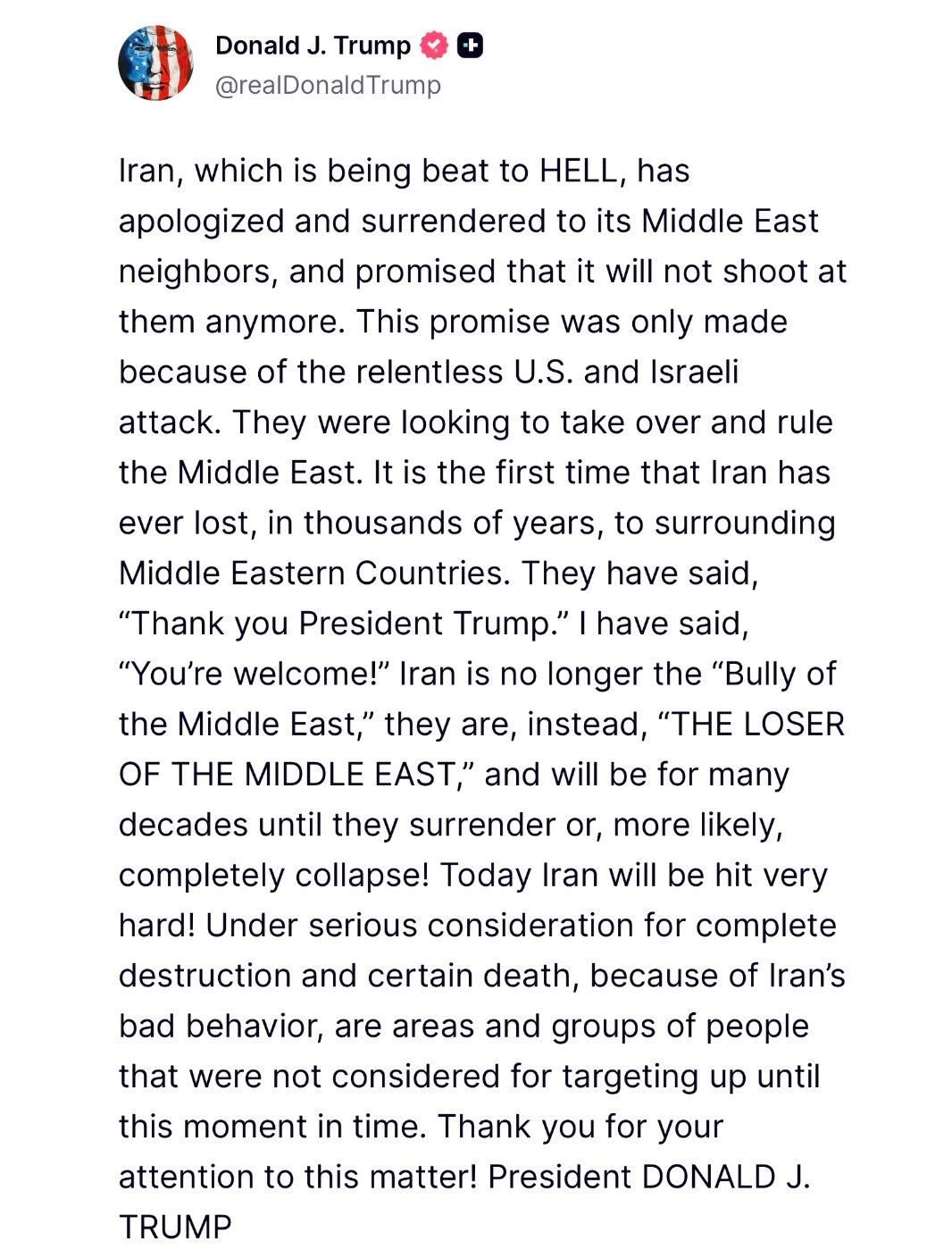 Mensaje del presidente Donald Trump