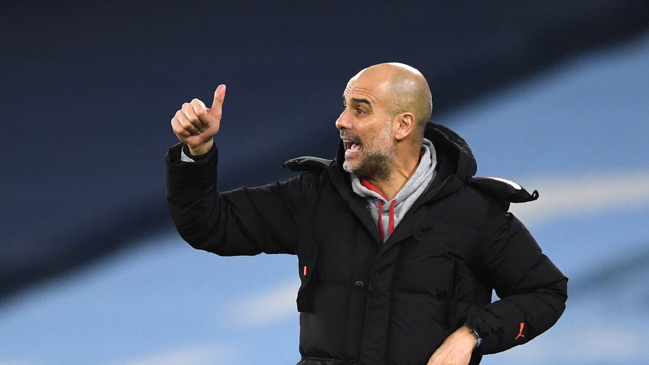 Pep Guardiola, técnico del Manchester City. (Gareth Copley/Pool via AP)