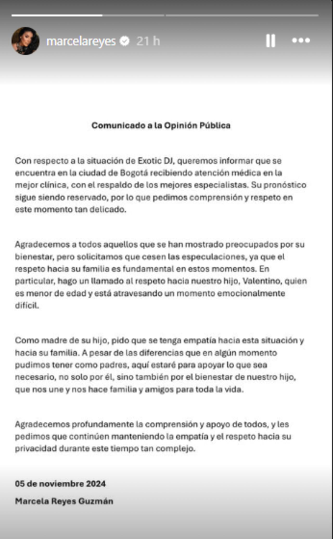 Marcela Reyes emite comunicado sobre el atentado de Dj Exotic en Cali