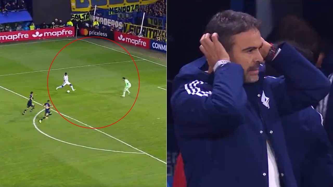 Néiser Villarreal y su DT en Cruzeiro. La definición del colombiano no fue la correcta.