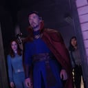 (L-R): Rachel McAdams as Dr. Christine Palmer, Benedict Cumberbatch as Dr. Stephen Strange, and Xochitl Gomez as America Chavez in Marvel Studios' DOCTOR STRANGE IN THE MULTIVERSE OF MADNESS. Photo courtesy of Marvel Studios. ©Marvel Studios 2022. All Rights Reserved.