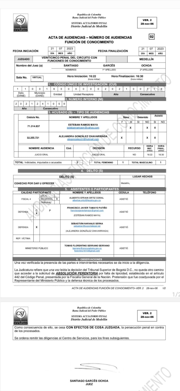 Esteban Ramos Maya, hijo del exgobernador Luis Alfredo Ramos, fue absuelto.