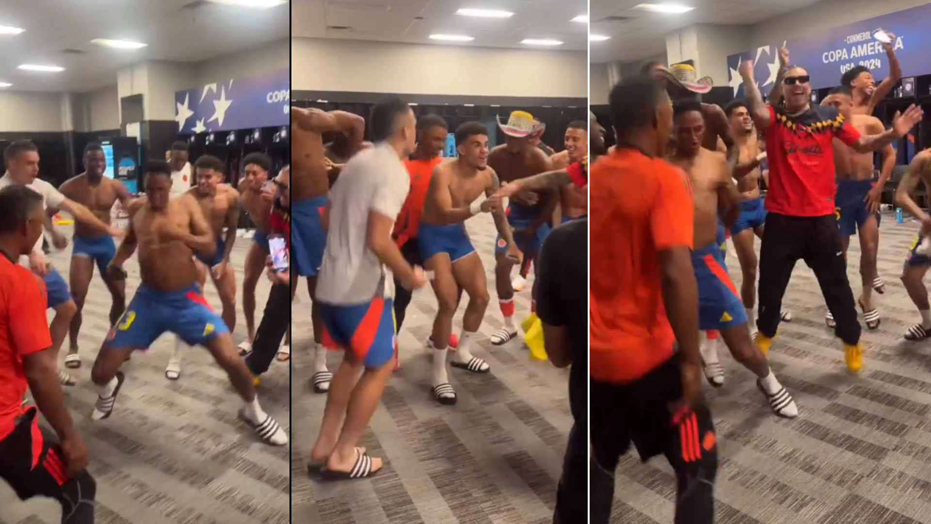 Ryan Castro se sumó a la fiesta de los jugadores en el camerino.