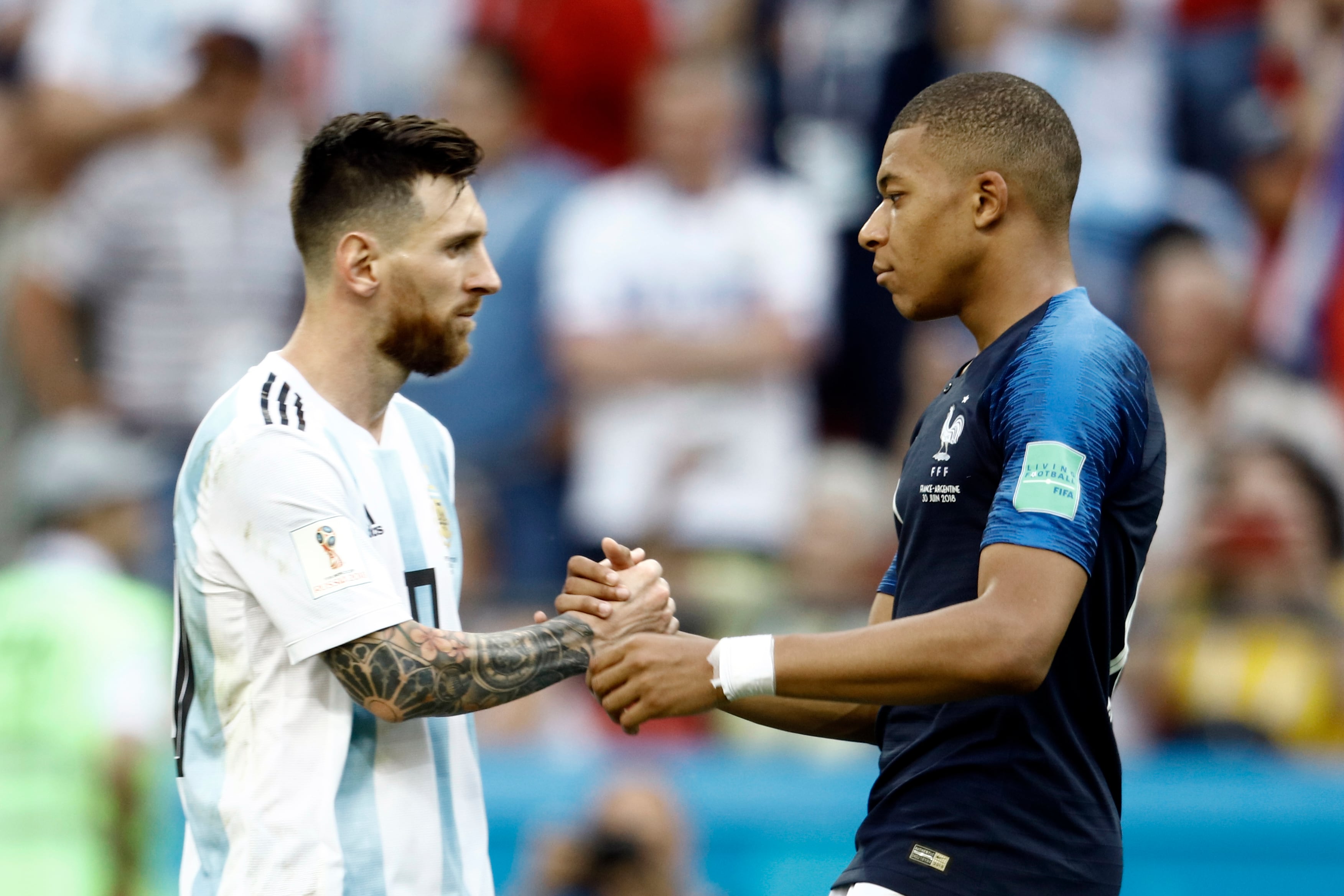 Lionel Messi y Kylian Mbappé en el Mundial de Rusia 2018.