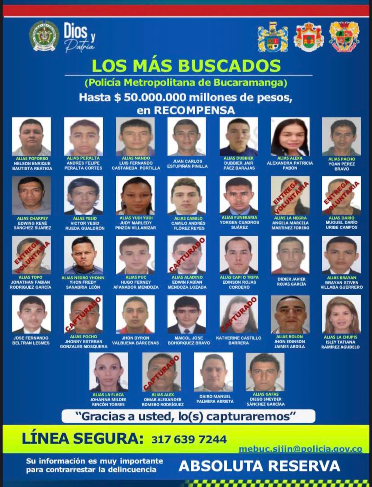 La ciudadanía se puede comunicar a estos medios para suministrar cualquier información que permita dar con la captura de ellos.