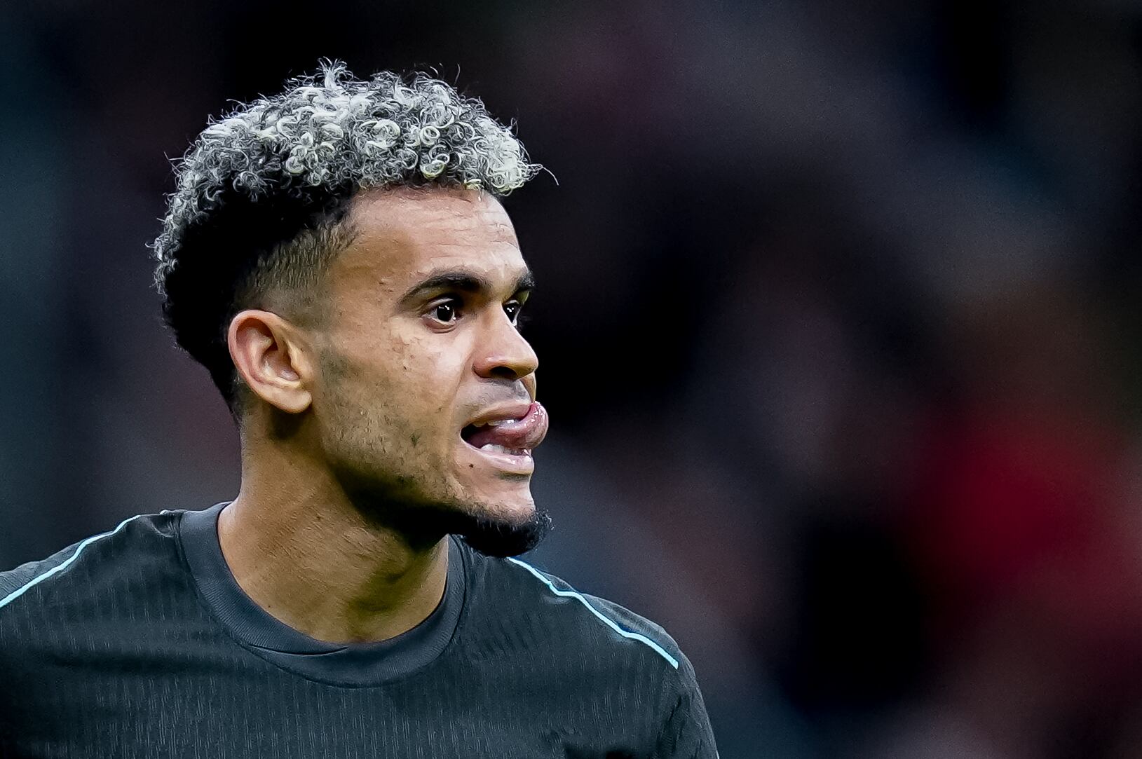 Luis Diaz of Liverpool FC reacts during the UEFA Champions League 2024/25 League Phase MD1 match between AC Milan and Liverpool FC at Stadio San Siro on September 17, 2024 in Milan, Italy. (Photo by Giuseppe Maffia/NurPhoto via Getty Images)