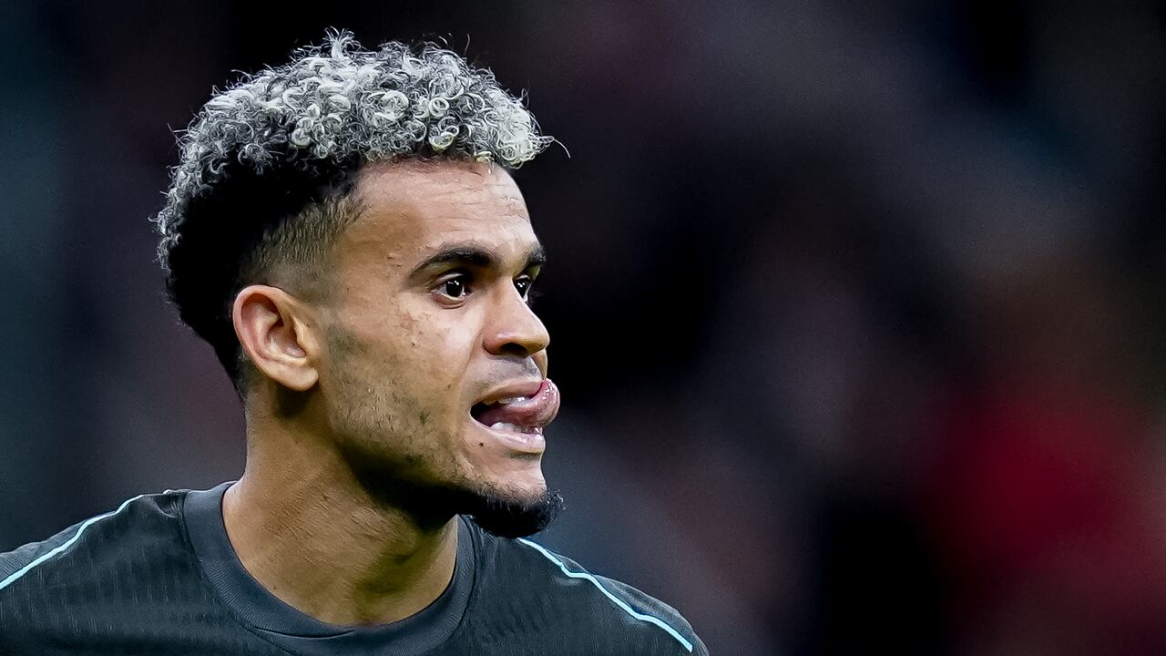 Luis Diaz of Liverpool FC reacts during the UEFA Champions League 2024/25 League Phase MD1 match between AC Milan and Liverpool FC at Stadio San Siro on September 17, 2024 in Milan, Italy. (Photo by Giuseppe Maffia/NurPhoto via Getty Images)