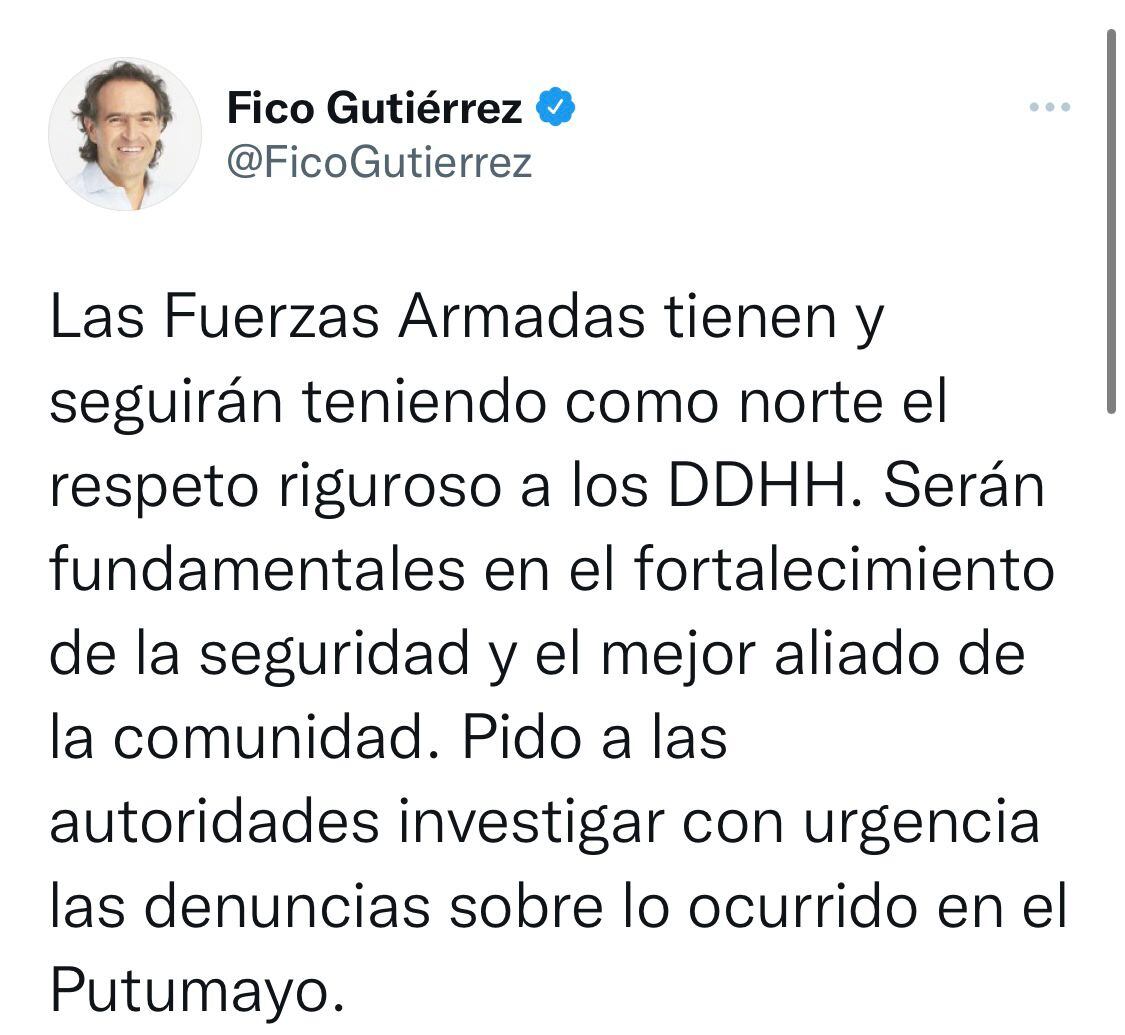 Fico Gutiérrez dio su opinión sobre el operativo del Ejercito en Puerto Leguízamo, Putumayo