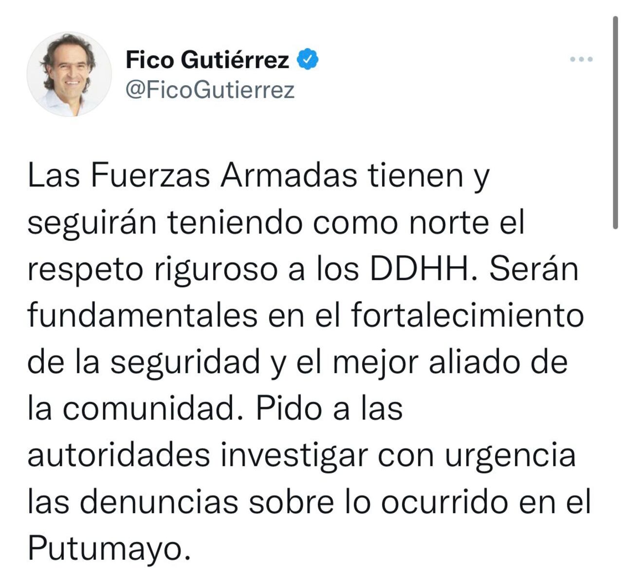 Fico Gutiérrez dio su opinión sobre el operativo del Ejercito en Puerto Leguízamo, Putumayo