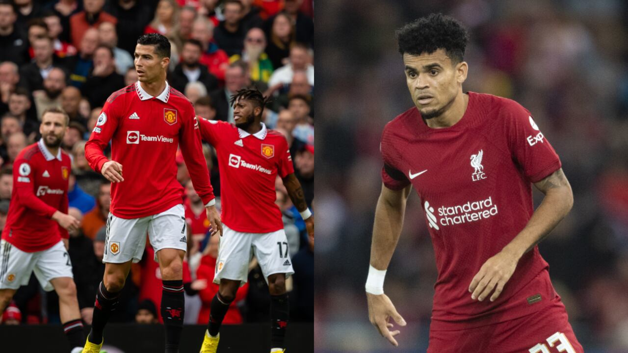 Cristiano Ronaldo y Luis Díaz. Foto: Getty Images/Ash Donelon/Manchester United//Getty Images/Ross MacDonald/SNS Group
