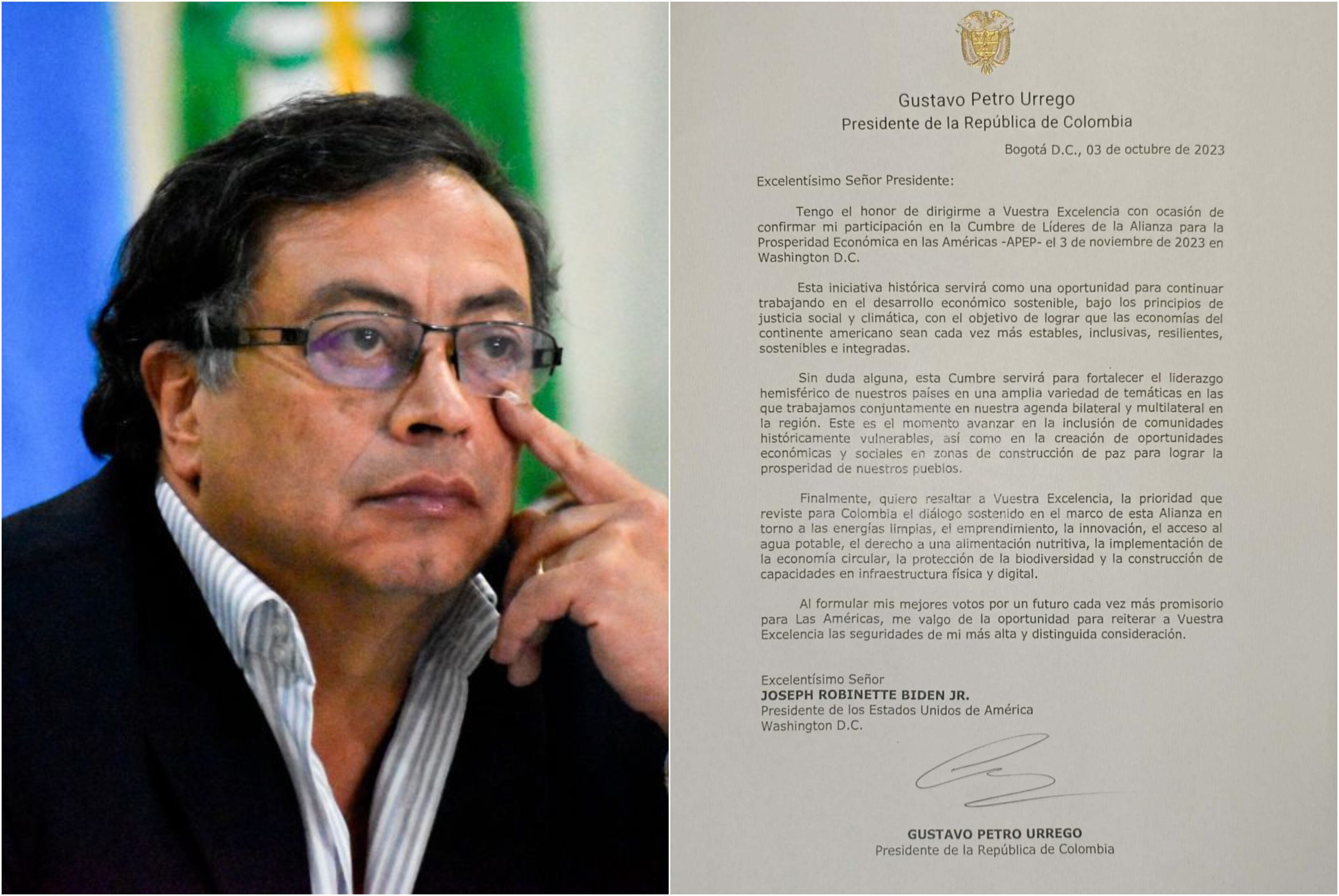 Presidente Gustavo Petro y la carta a Joe Biden