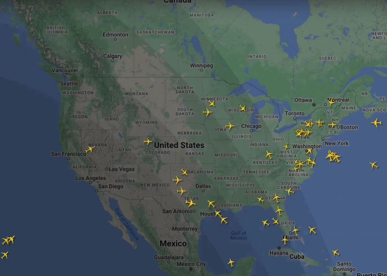 En un lapso de 12 horas se notó la disminusión en el tráfico aéreo en Estados Unidos