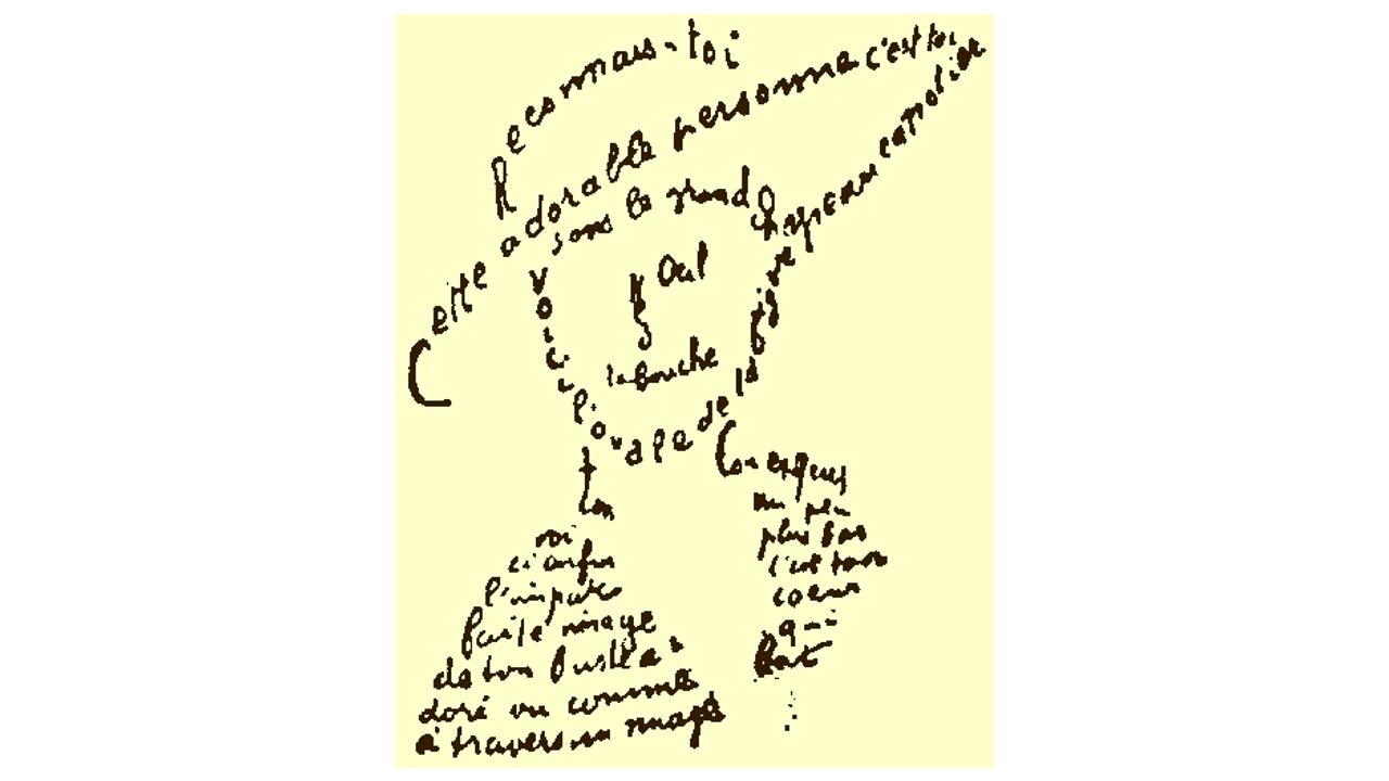 Caligrama creado por Guillaume Apollinaire. Wikimedia Commons