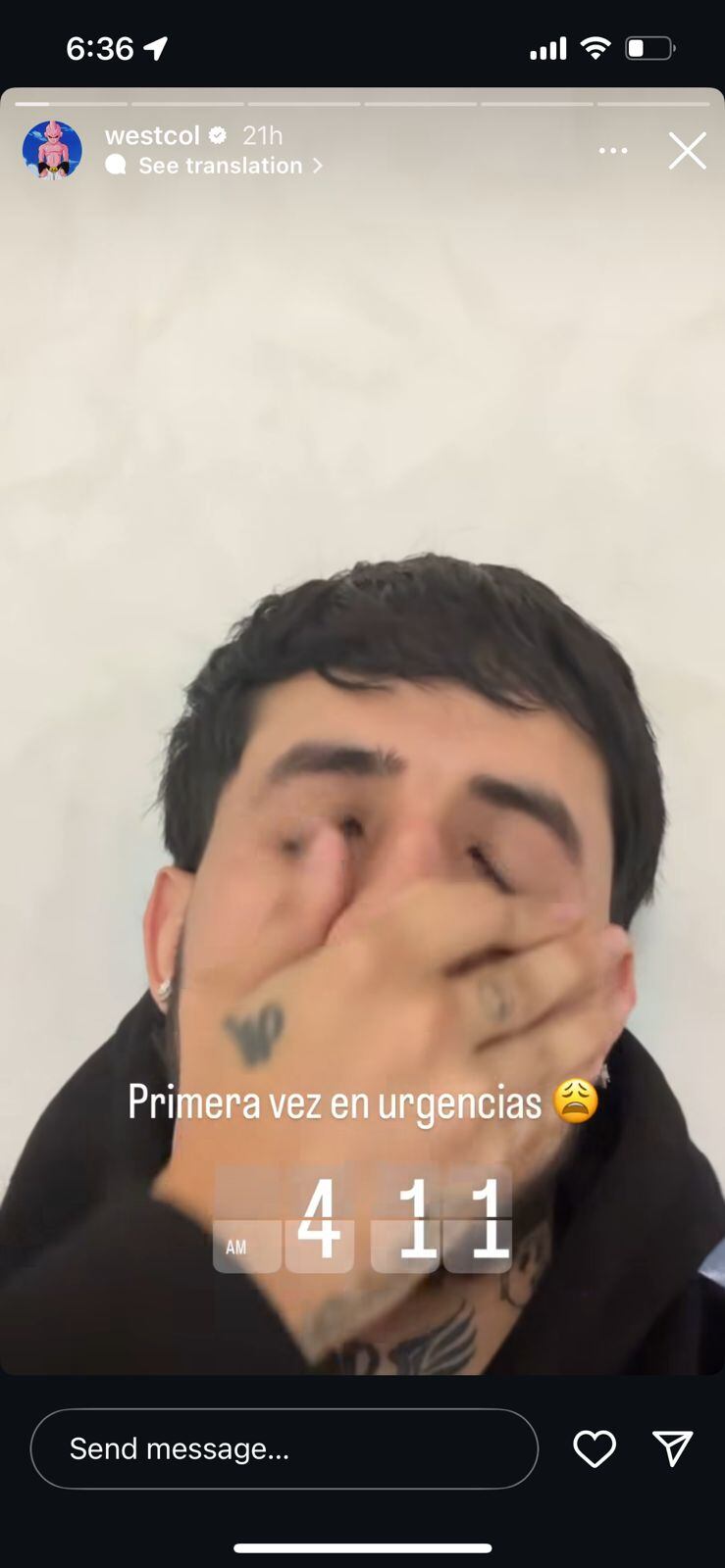 Westcol estuvo en urgencias por un fuerte dolor de cabeza.