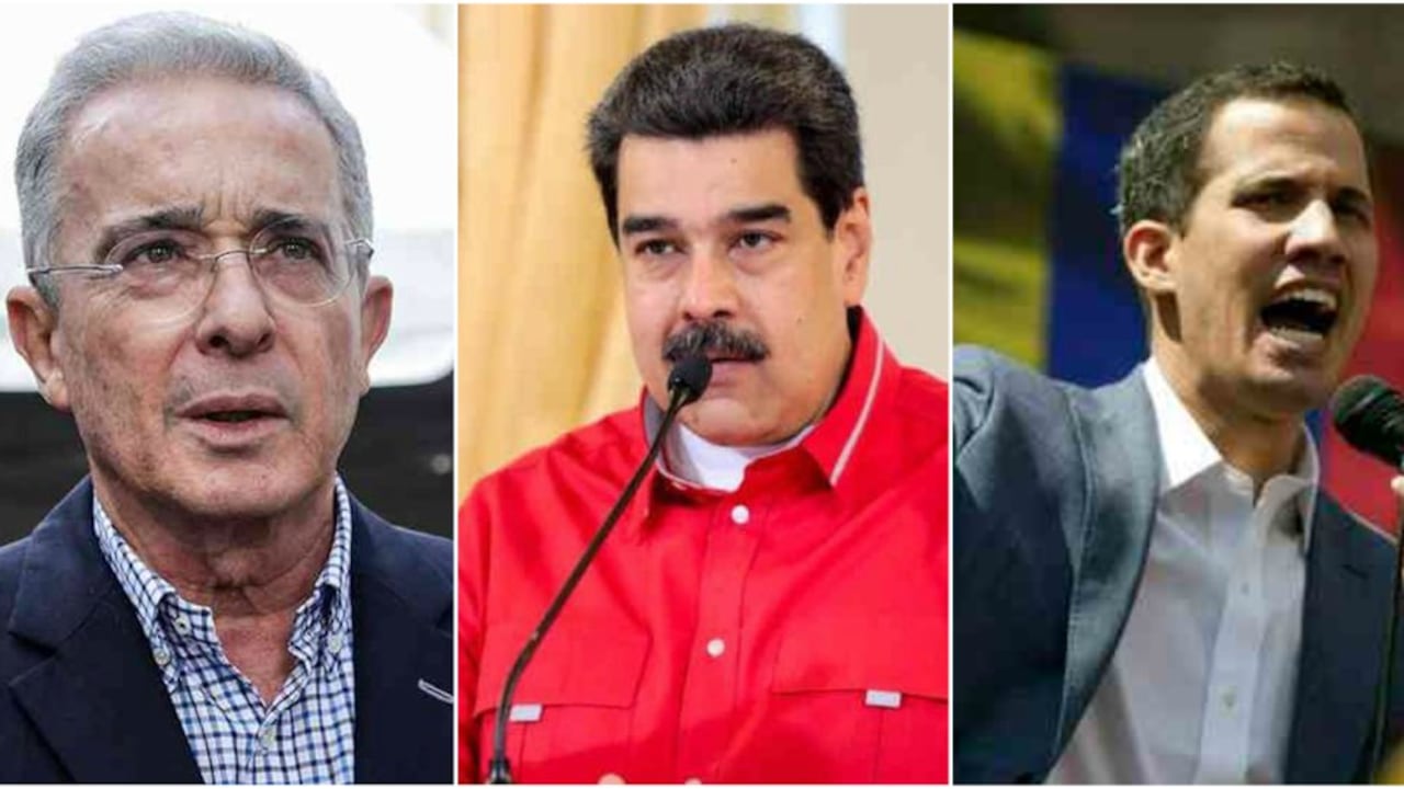 El expresidente Álvaro Uribe, el líder del régimen venezolano Nicolás Maduro y el diputado de Venezuela Juan Guaidó