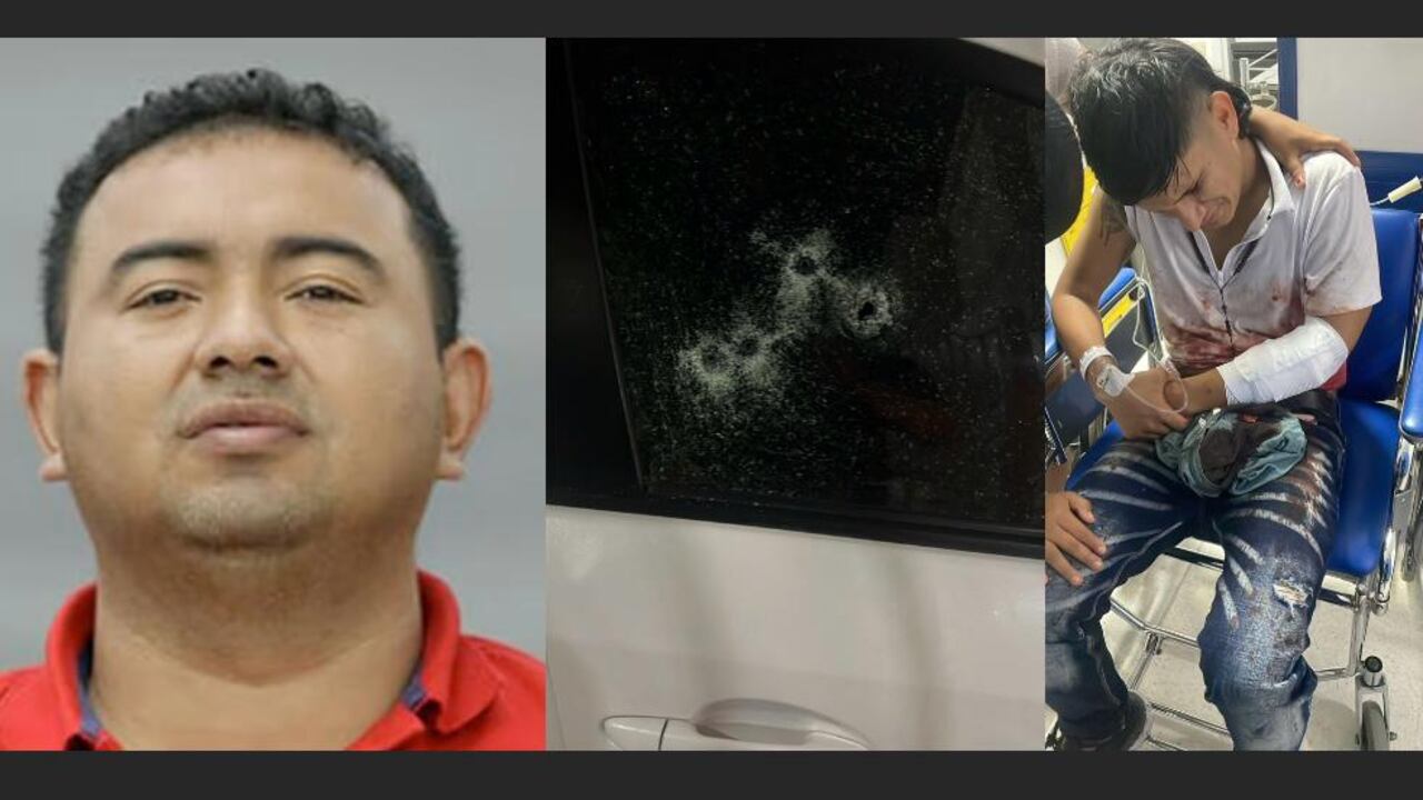 Alias Gatico, carro baleado y el sicario capturado por la Policía.