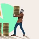 El trabajo incansable de un banquero de inversión. collage de arte.