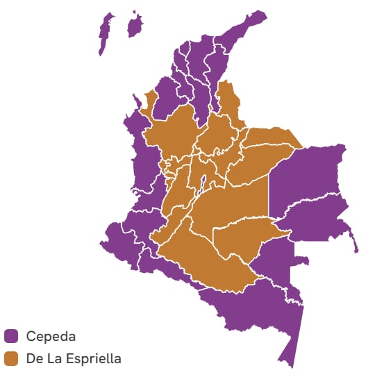 Mapa electoral de zonas donde grupos armados tienen control: así les fue a Abelardo de la Espriella y a Iván Cepeda.