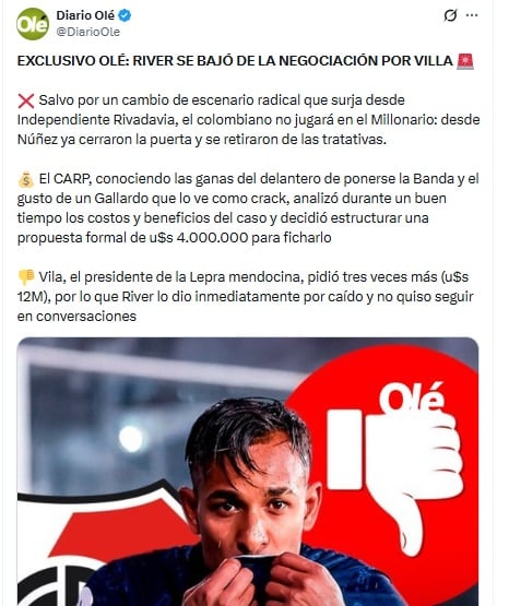 Pantallazo X: @DiarioOle