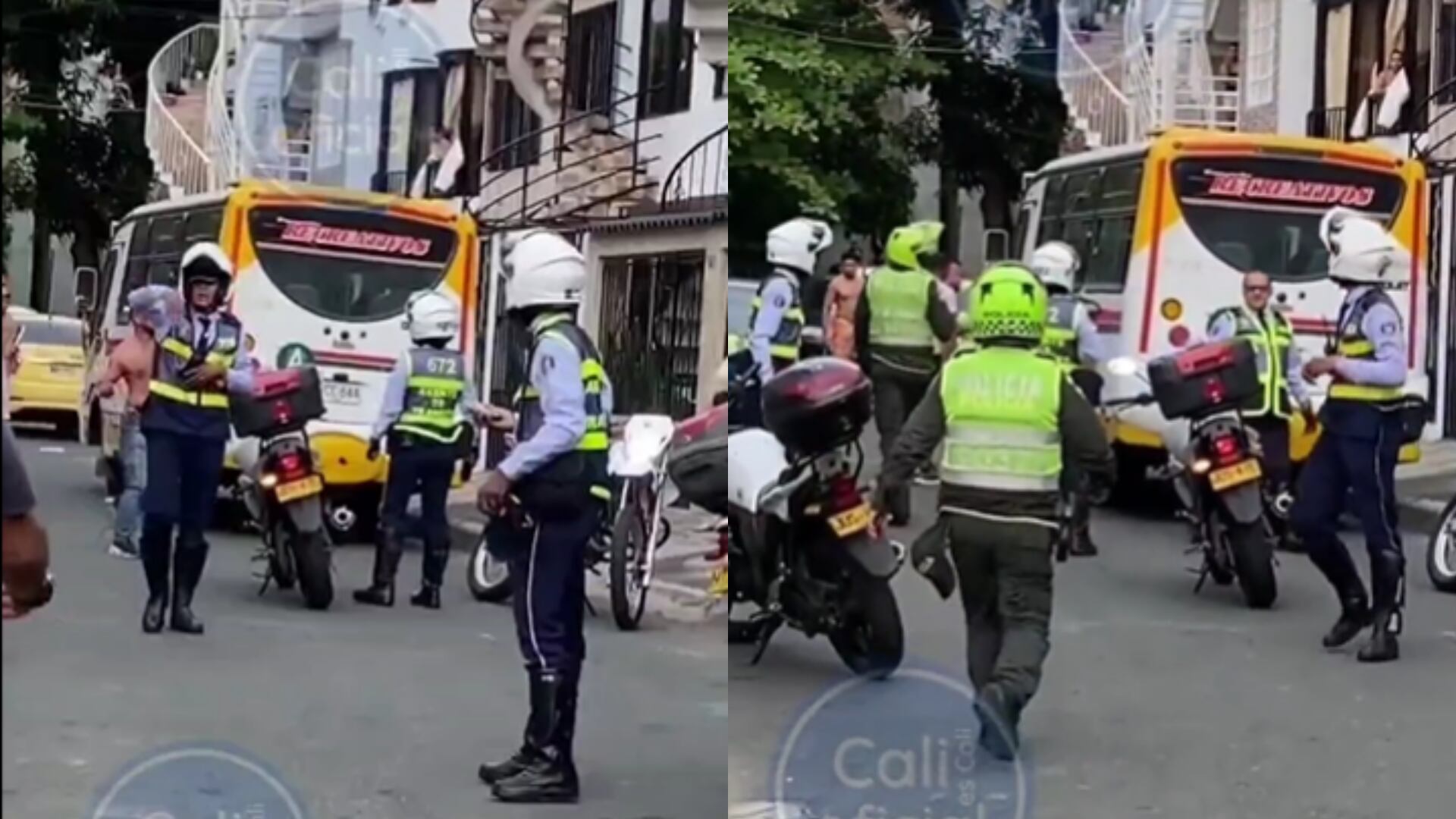 Busetero atacó a correazos a agentes de tránsito en Cali.
