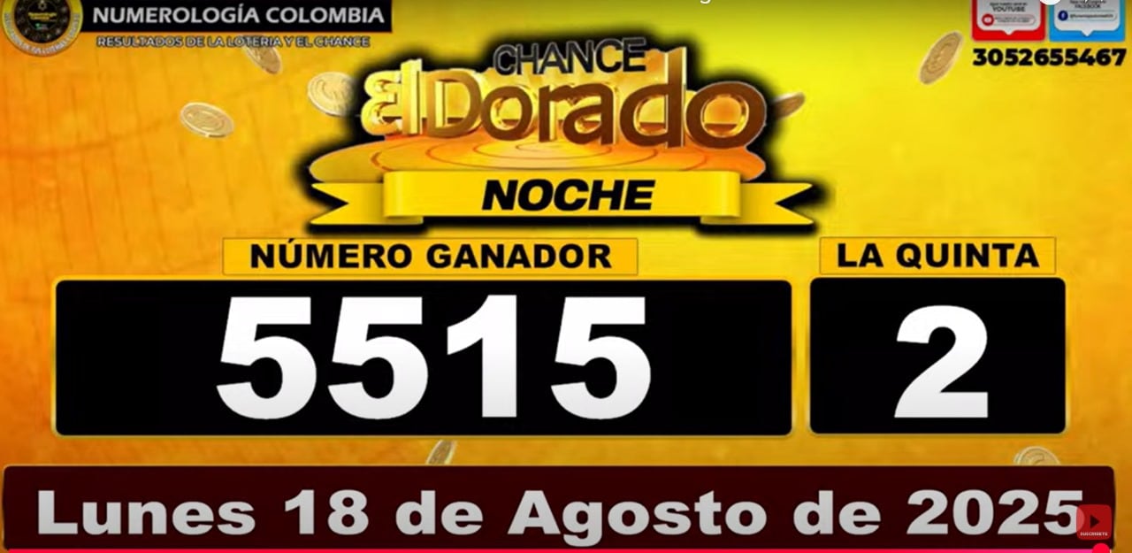 Resultado Lotería el Dorado, lunes 18 de agosto de 2025