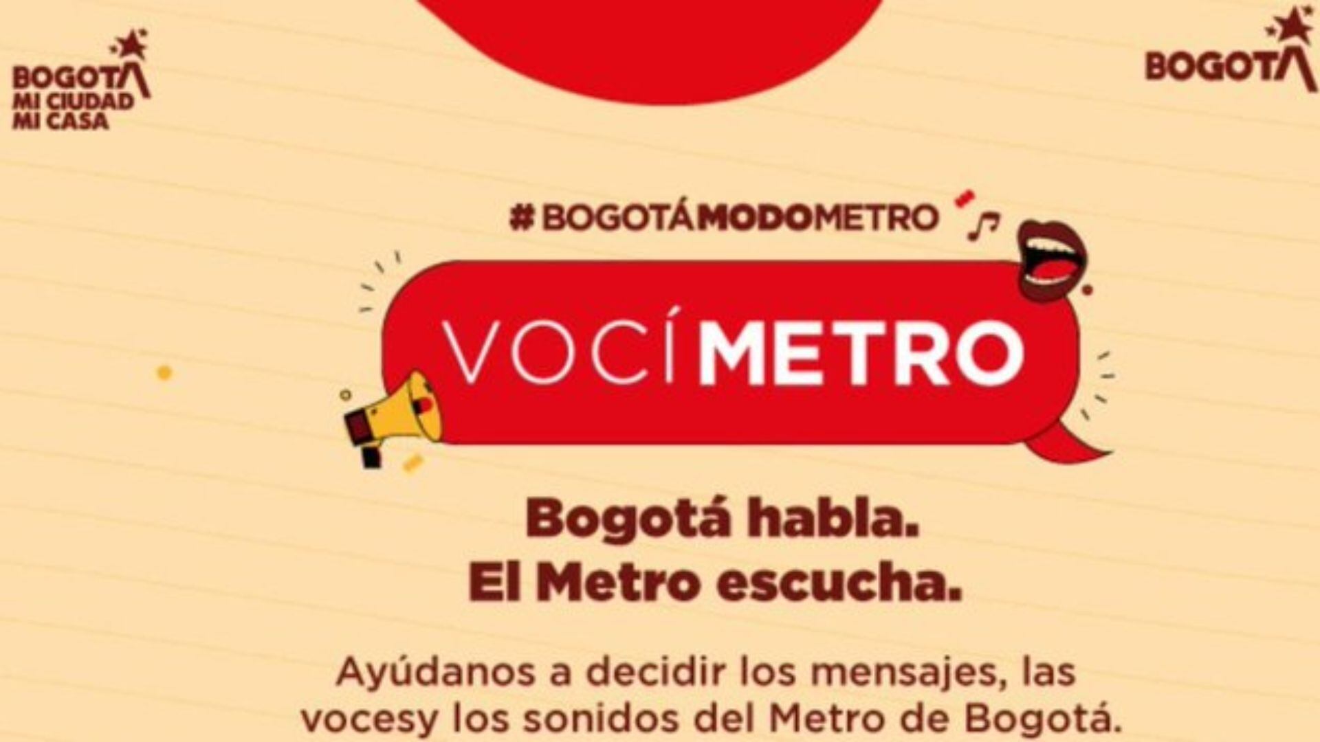 La convocatoria ‘Vocímetro’ permitirá a los ciudadanos elegir las voces, sonidos y mensajes que acompañarán sus futuros viajes en el Metro de Bogotá.