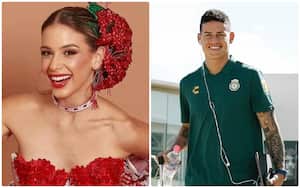 La reina del Carnaval de Barranquilla 2025, Tatiana Angulo Fernández de Castro, y el futbolista James Rodríguez.