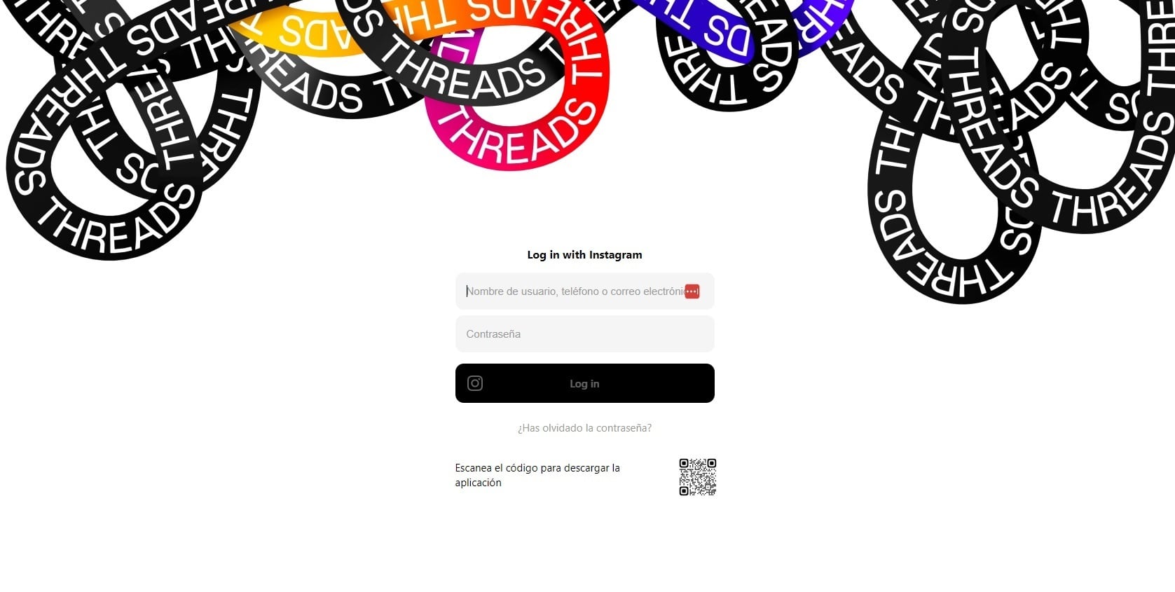 Página de inicio de sesión en la web de Threads