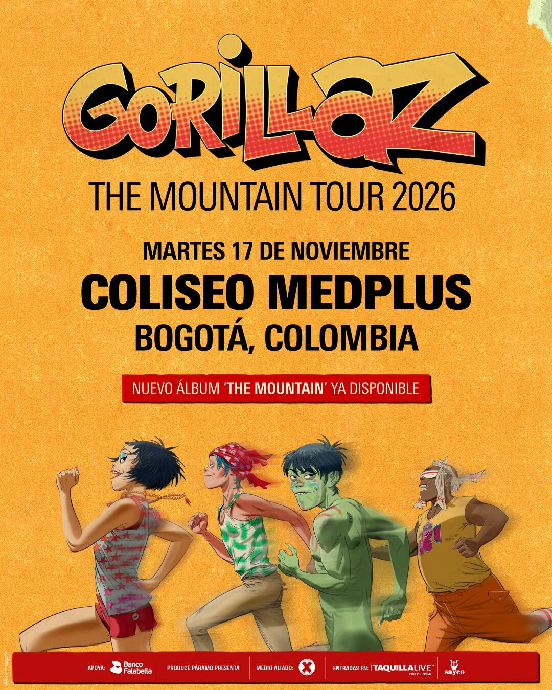 Gorillaz, con Damon Albarn a la cabeza,  regresa a Bogotá con nuevas canciones y sus muchísimos himnos. Tocará por primera vez en le MedPlus, el 17 de noviembre.
