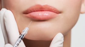 Mujer aplicándose bótox en el rostro.