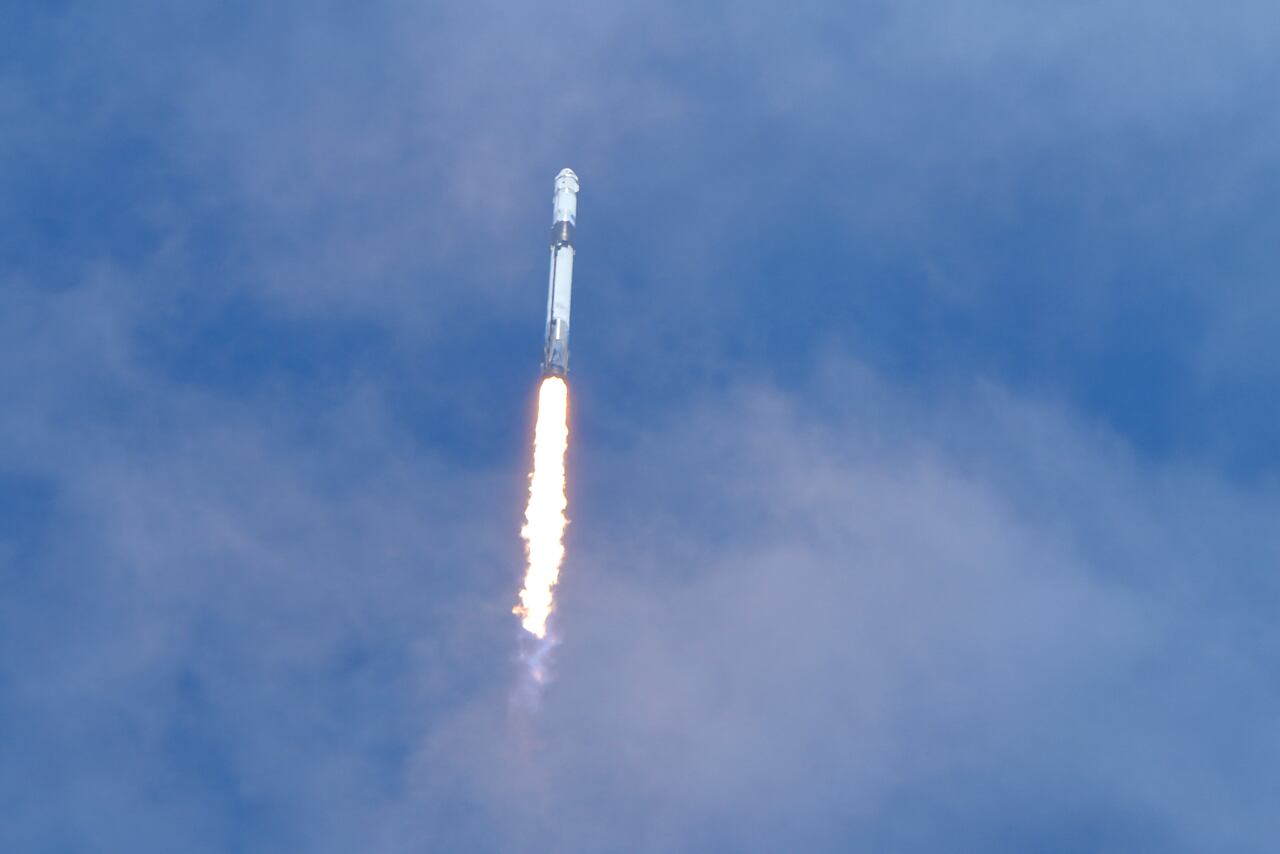 A SpaceX Falcon 9 rocket with a crew of two lifts off from launch pad 40 at the Cape Canaveral Space Force Station Saturday, Sept. 28, 2024 at Cape Canaveral, Fla. (AP Photo/John Raoux)