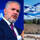 Iván Duque, bandera de Israel y el presidente Gustavo Petro.