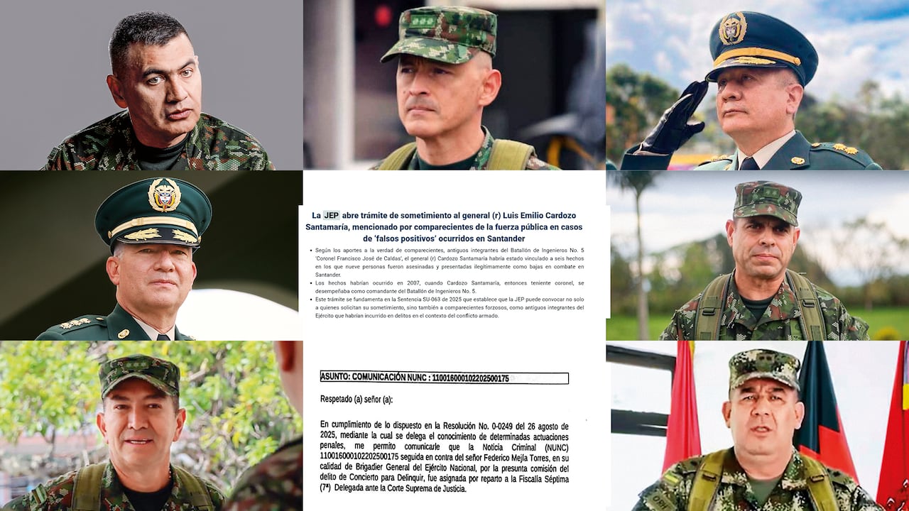 General (r) Hernando Garzón; general Luis Emiro Cardozo; general (r) Jhon Jairo Rojas, general (r) Erick Rodríguez, general Olveiro Pérez, general Federico Mejía y el general Juan Miguel Huertas.
